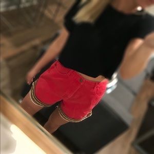 Red high waisted shorts